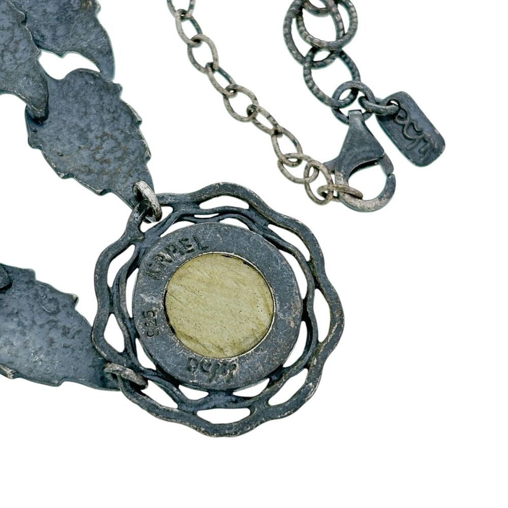 Vintage Oxidized Sterling Silver 925 Floral Labradorite Necklace 20" - Picture 3 of 5